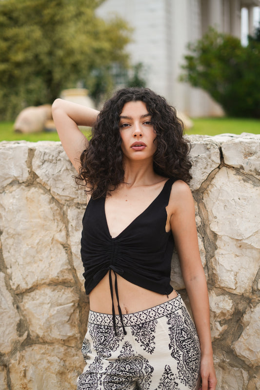 Hand-Embroidered Floral Back Top