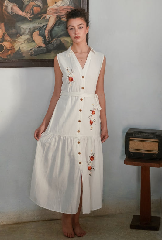 Delicate Floral Hand-Embroidered Dress