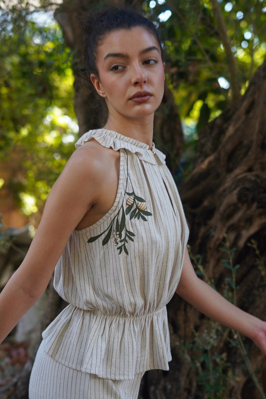 Zeitoun Embroidered Halter Top