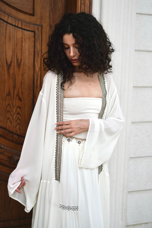 Geometric Embroidered Sheer Kimono