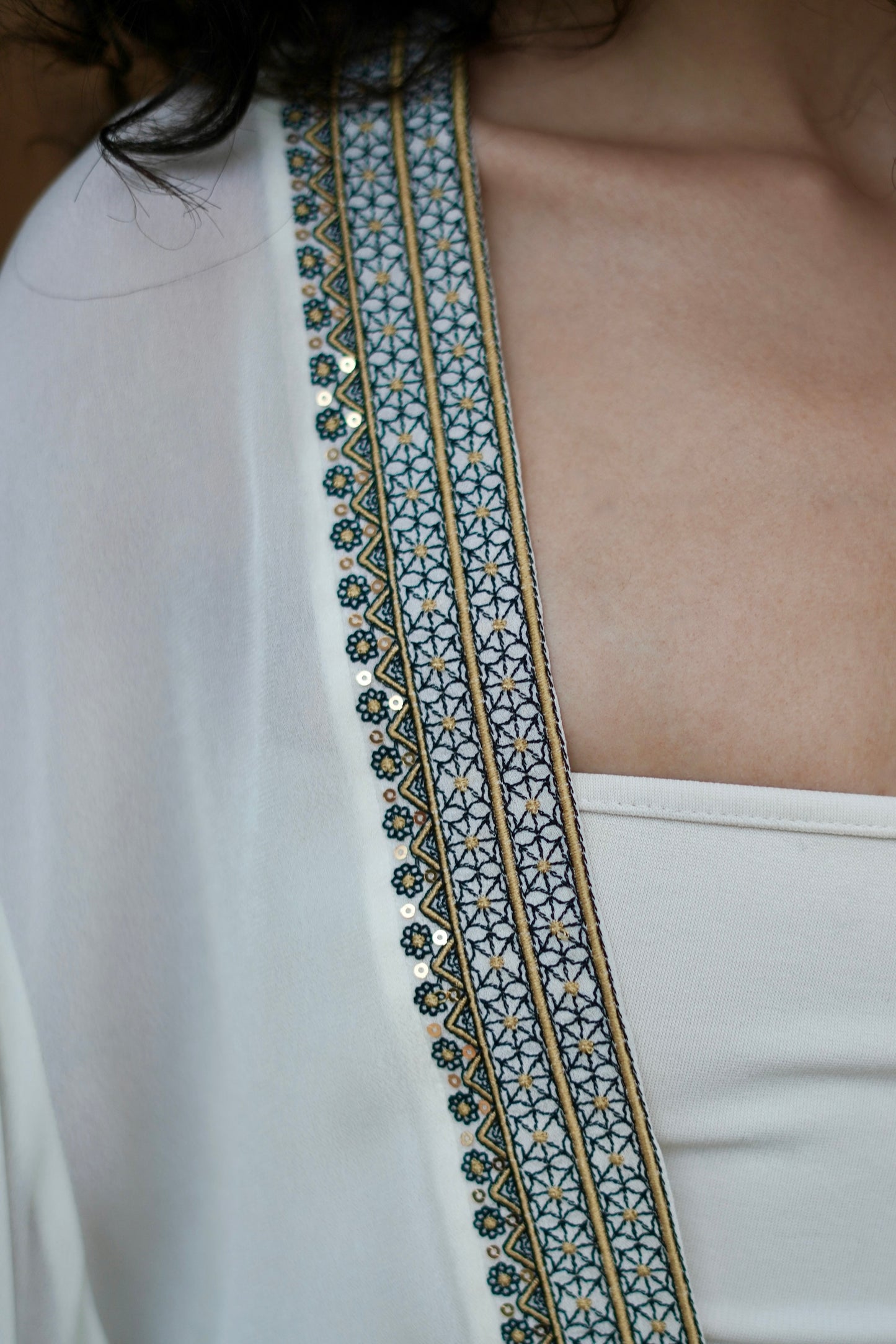 Geometric Embroidered Sheer Kimono