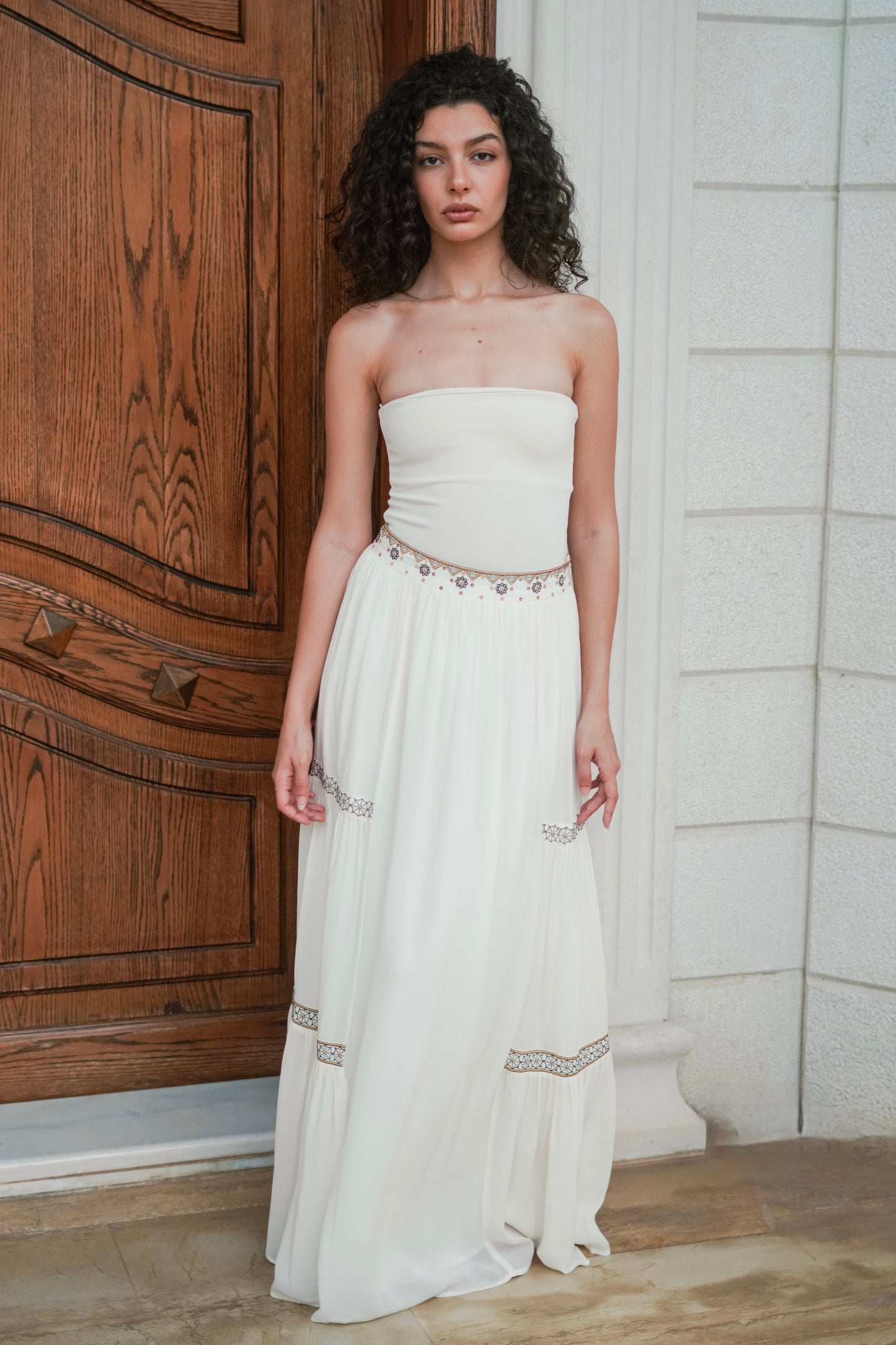 Geometric Embroidered Maxi Skirt