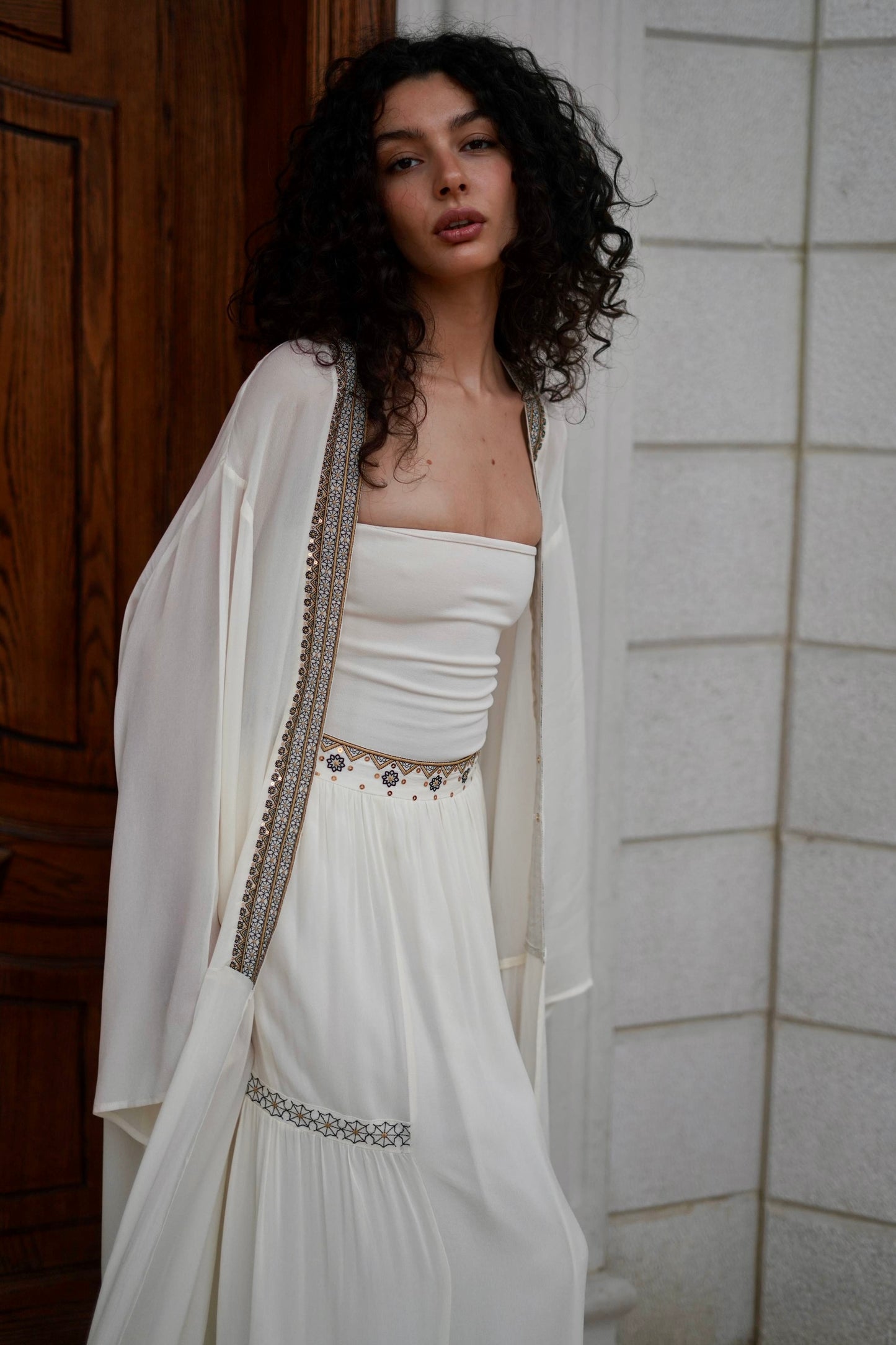 Geometric Embroidered Maxi Skirt