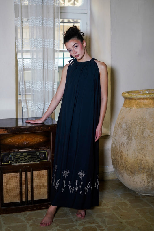 Hand-Embroidered Midnight Fields Dress