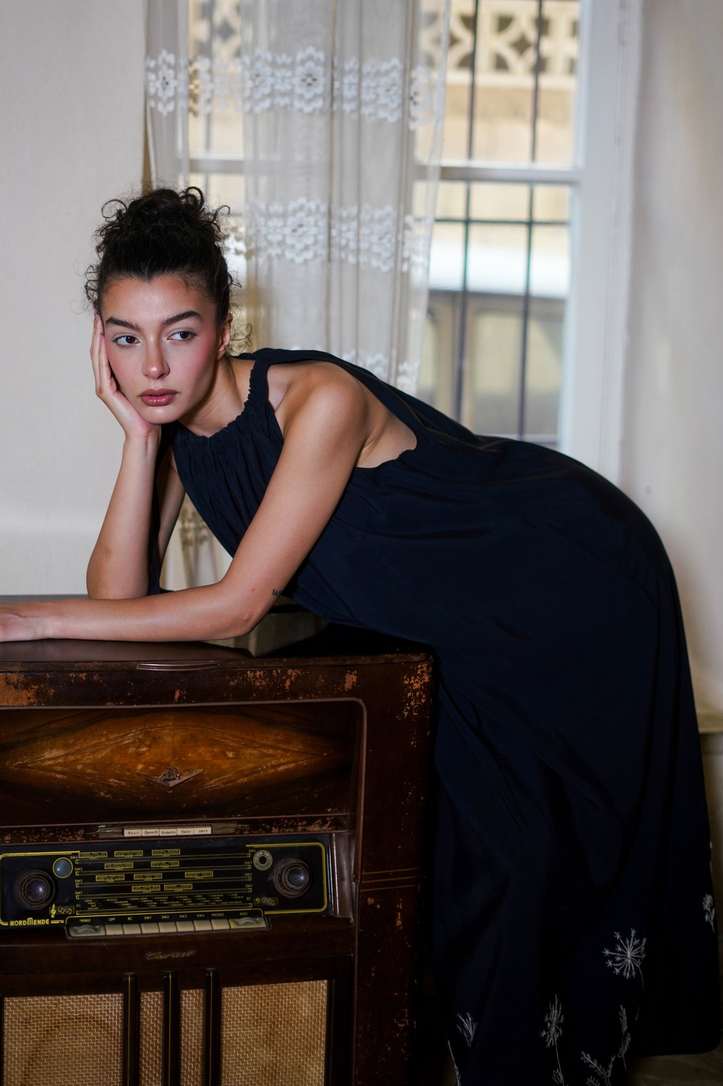 Hand-Embroidered Midnight Fields Dress