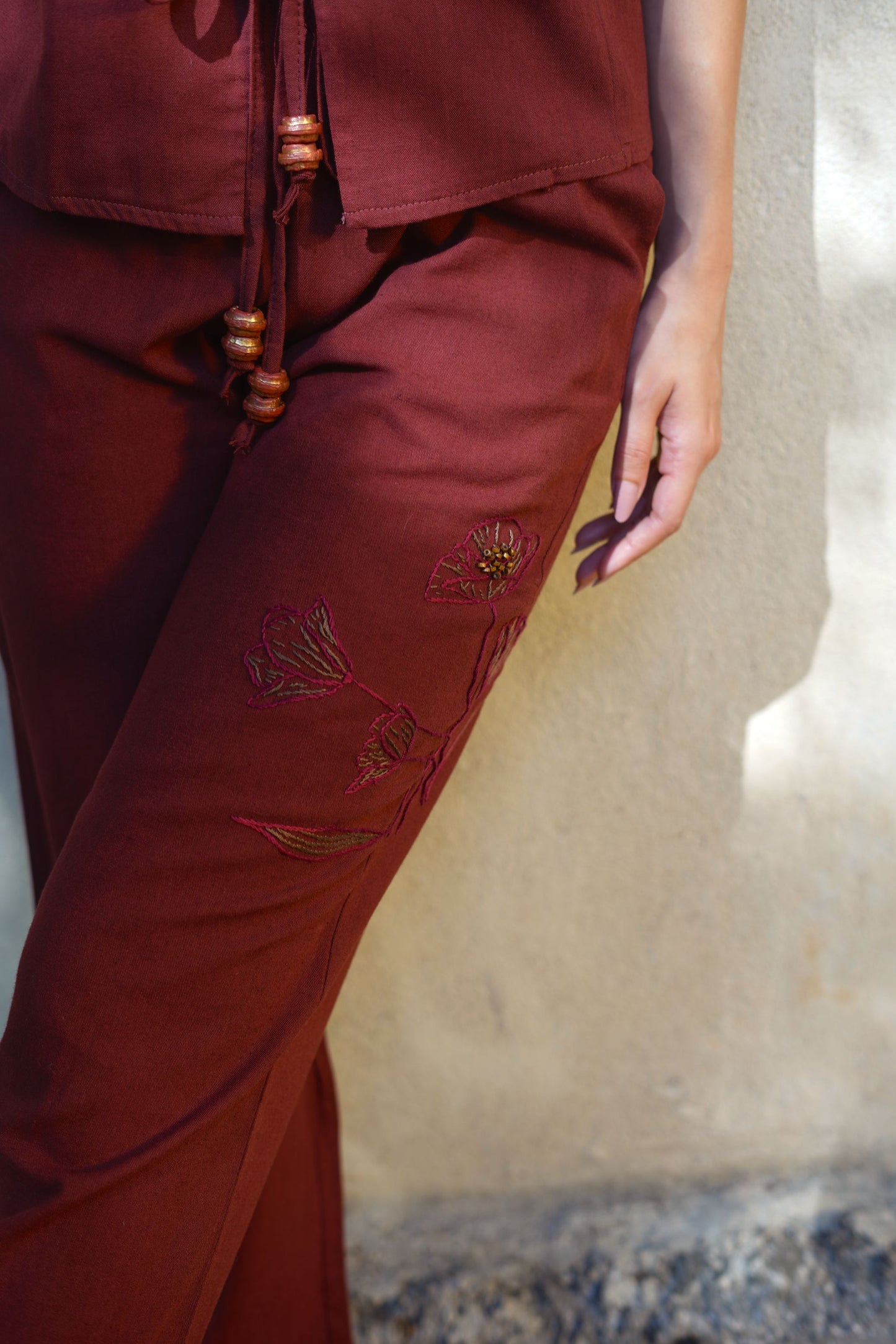 Red Poppy Hand-Embroidered Pants