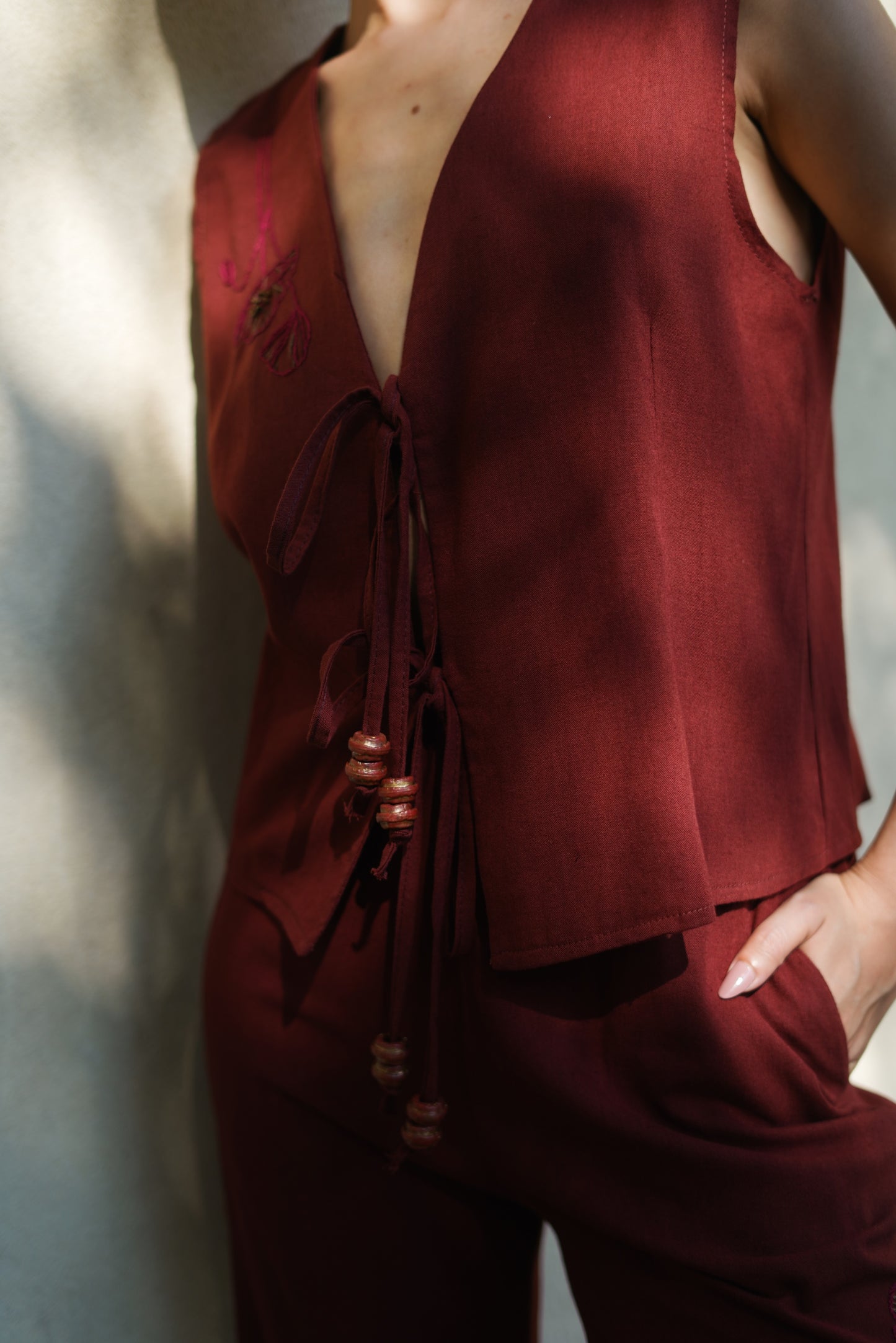 Red Poppy Hand-Embroidered Vest