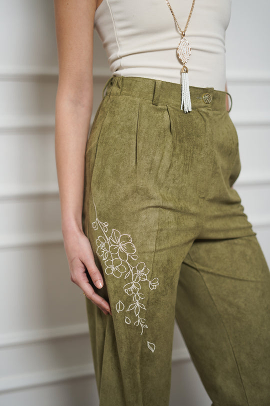Embroidered Suede Trousers