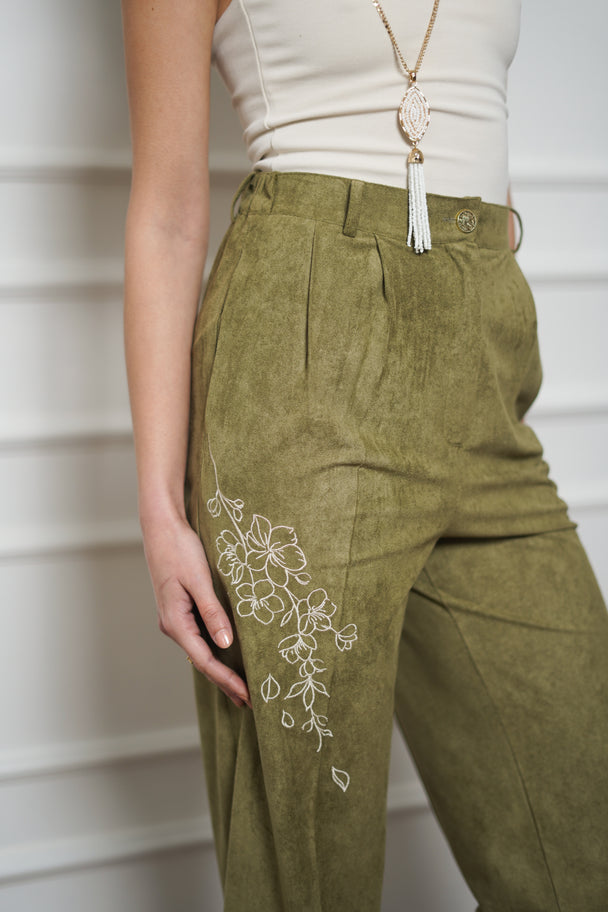 Embroidered Suede Trousers