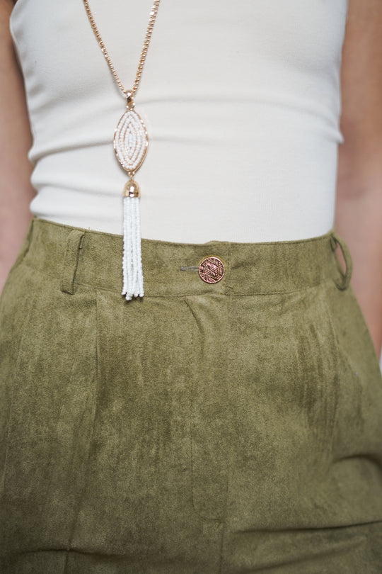 Embroidered Suede Trousers