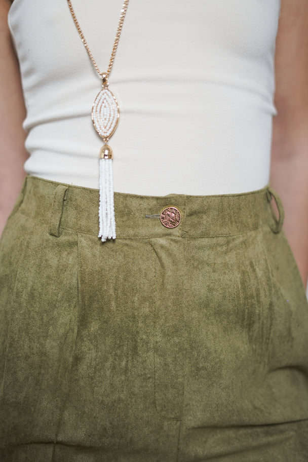 Embroidered Suede Trousers