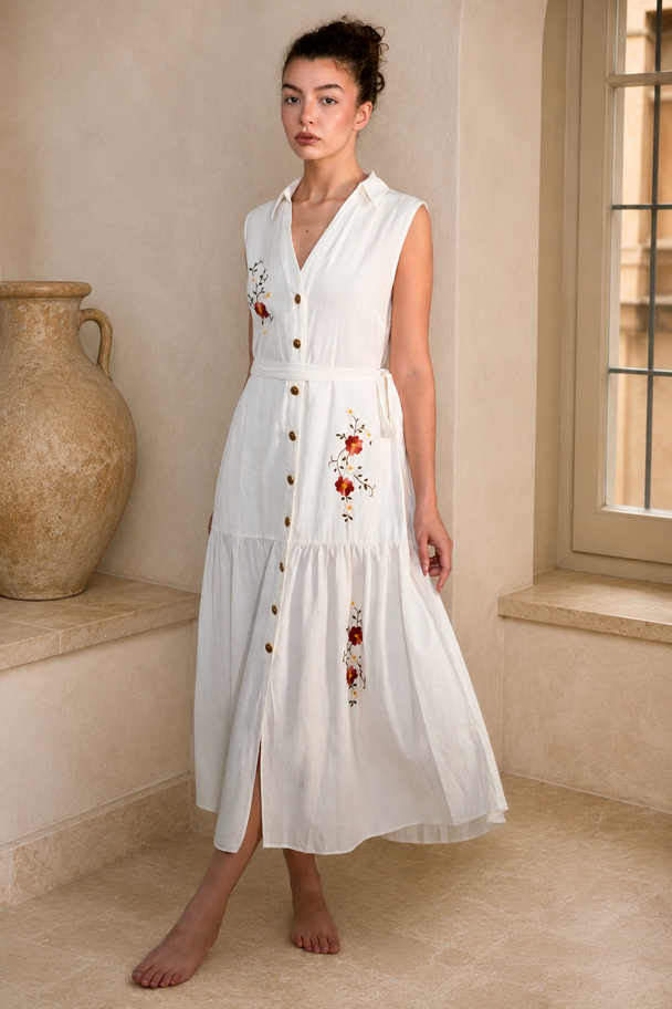 Delicate Floral Hand-Embroidered Dress