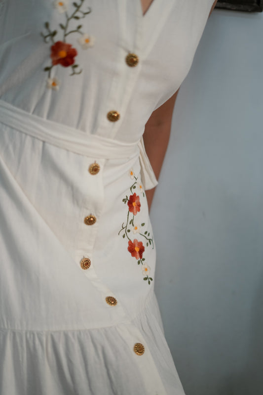 Delicate Floral Hand-Embroidered Dress