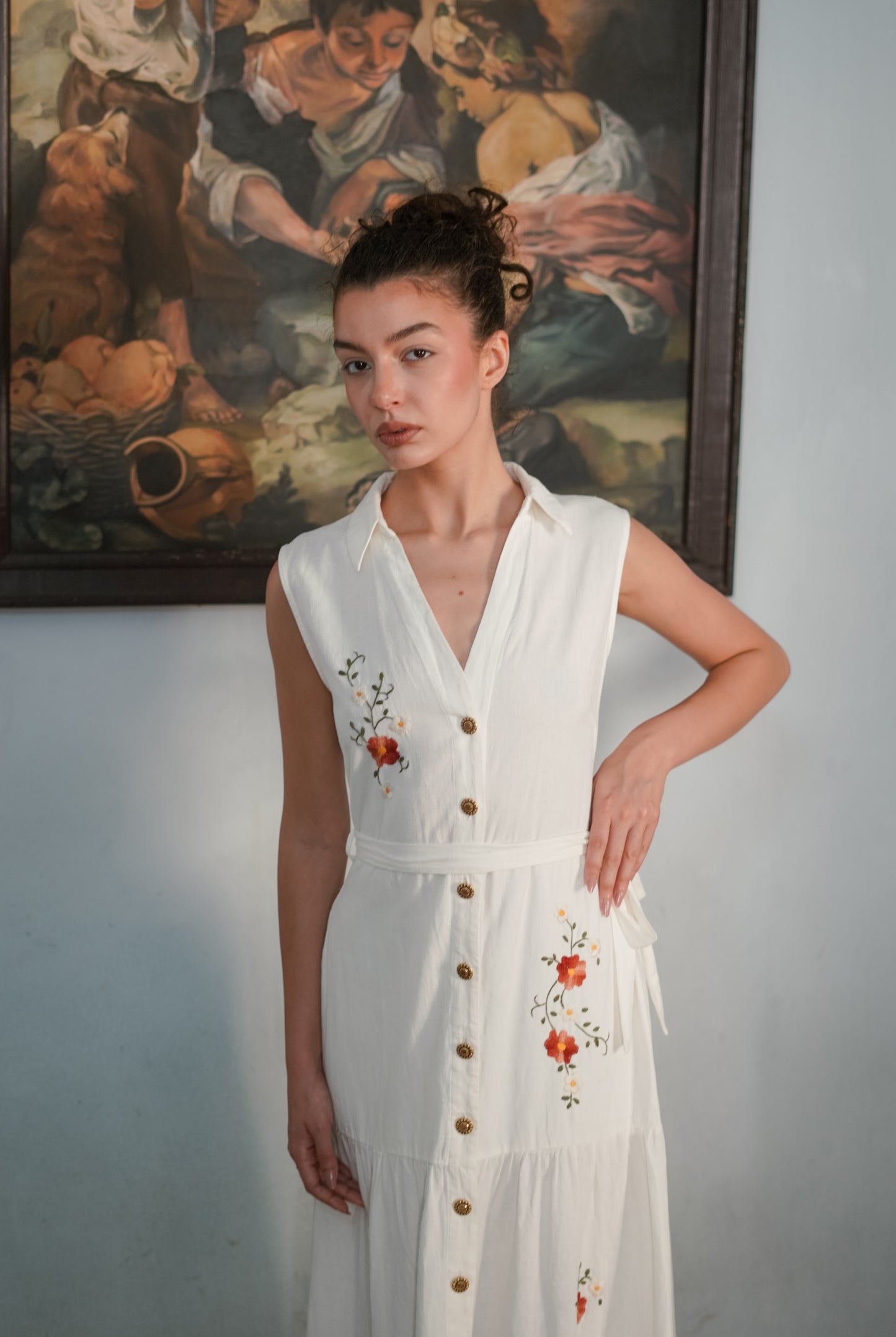 Delicate Floral Hand-Embroidered Dress