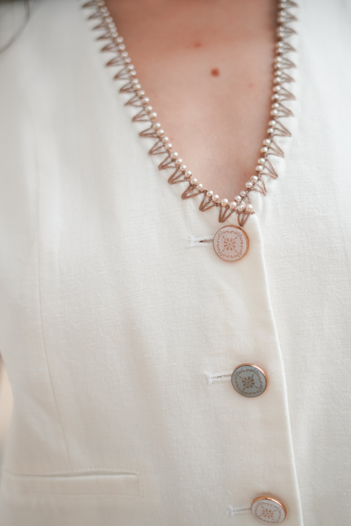 Hand-Embroidered White Vest