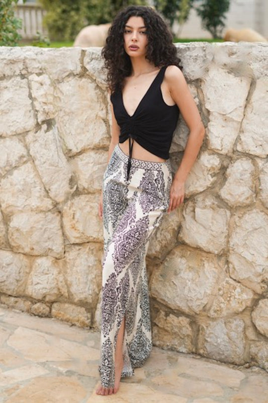 Arabesque Print Flared Trousers