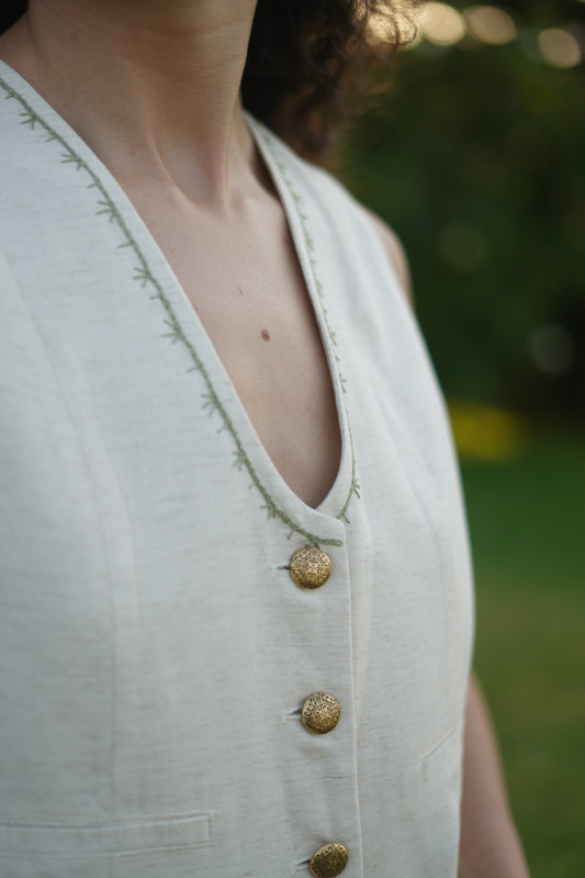 Marguerite Hand-Embroidered Vest in Beige