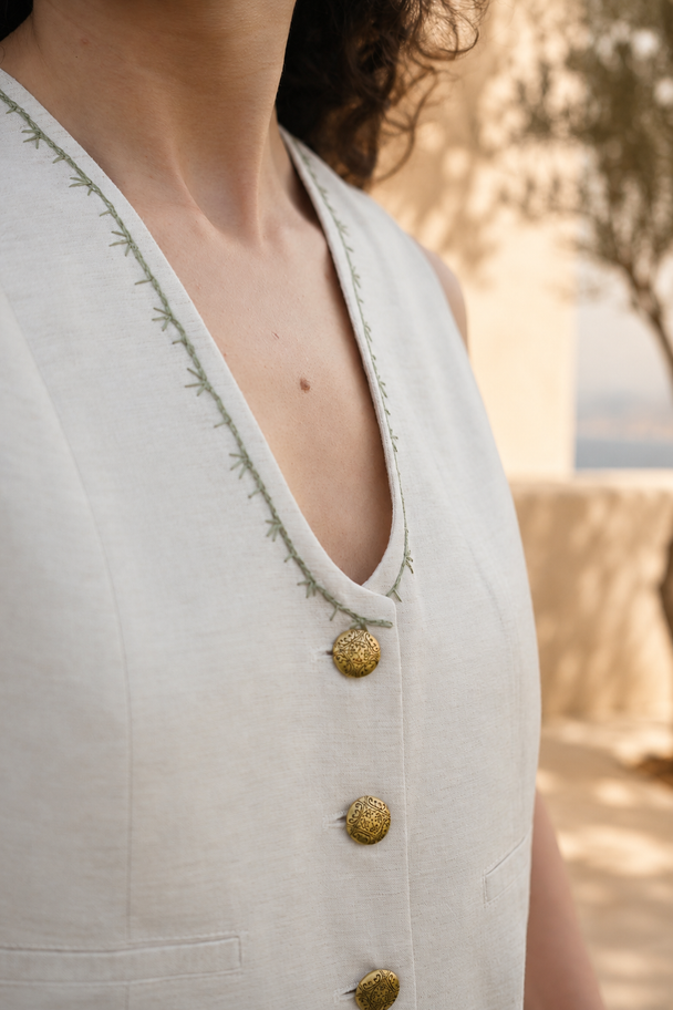 Marguerite Hand-Embroidered Vest in Beige