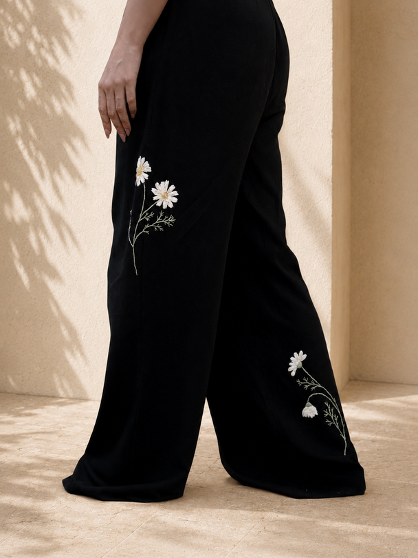 Marguerite Hand-Embroidered Trousers in Black