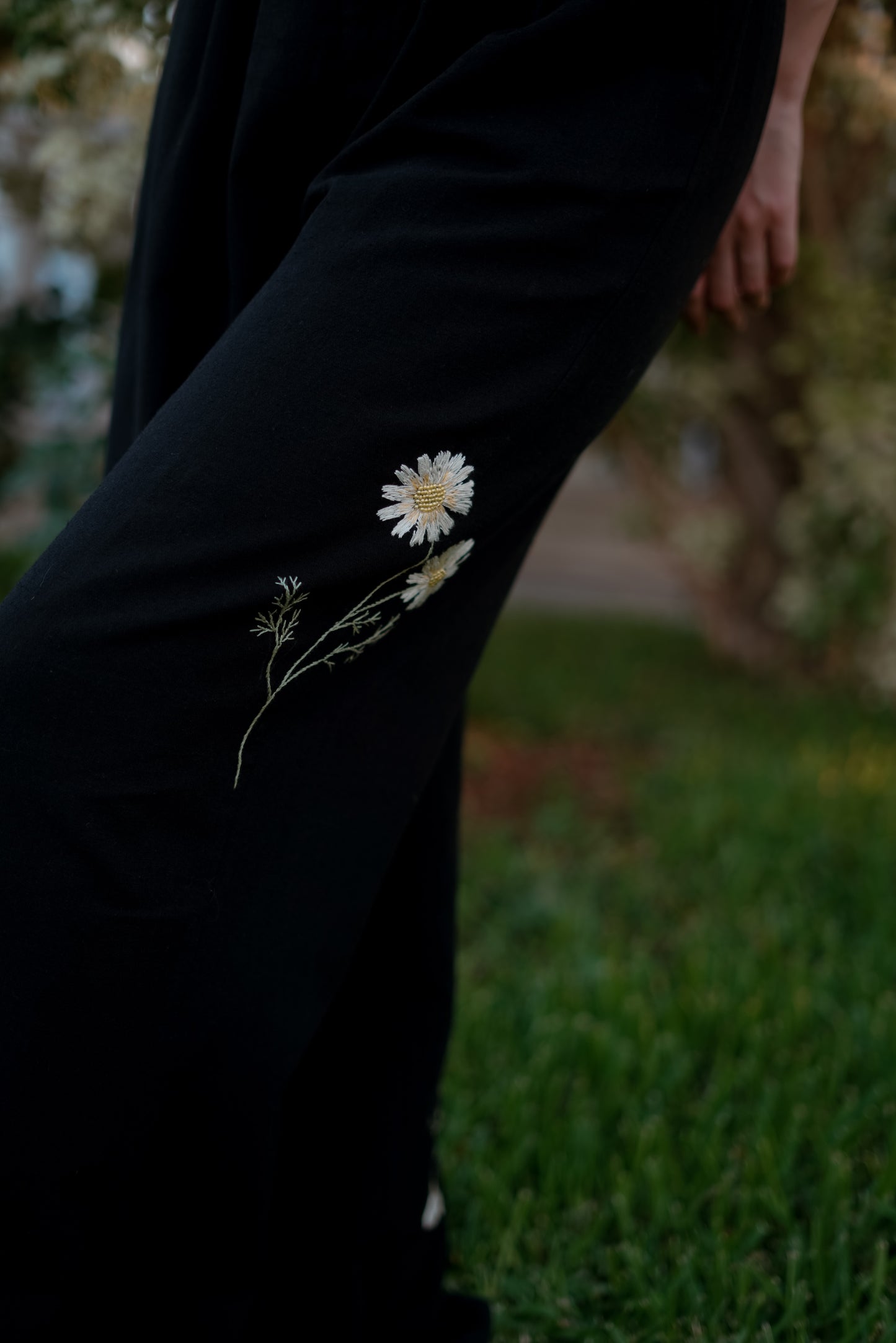 Marguerite Hand-Embroidered Pants in Black