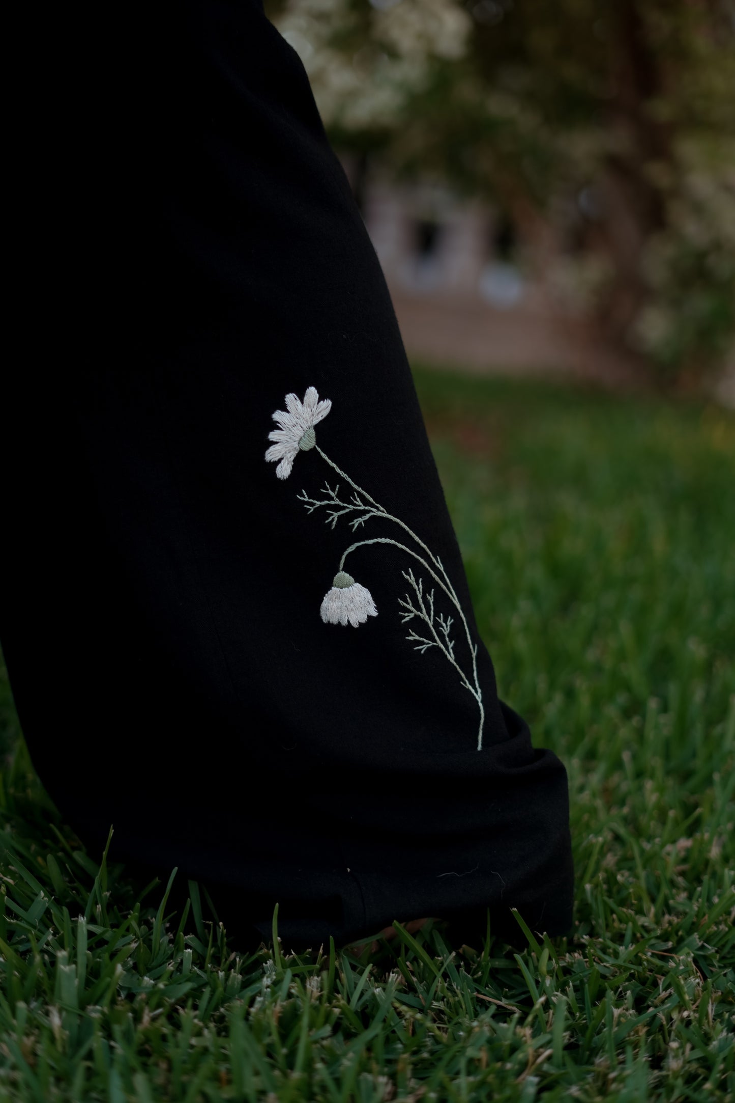 Marguerite Hand-Embroidered Pants in Black