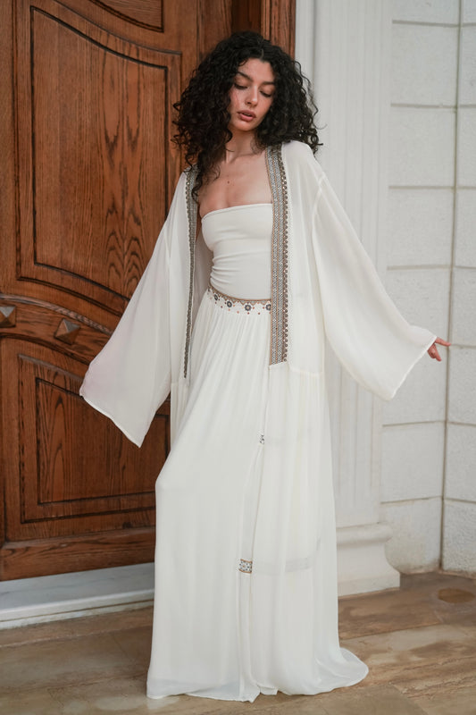 Geometric Embroidered Sheer Kimono