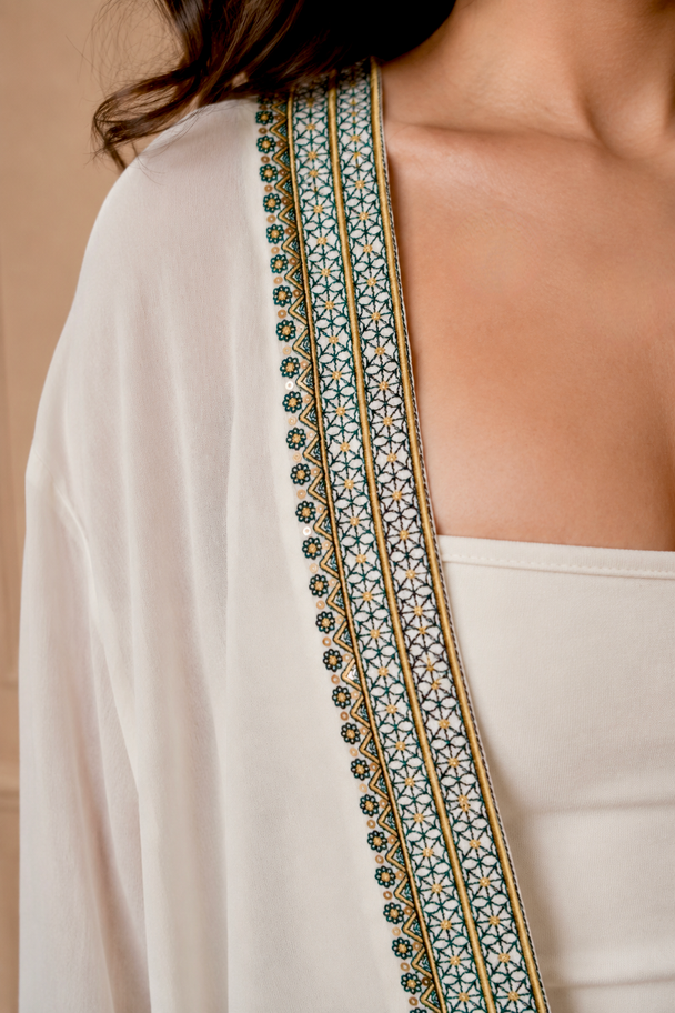 Geometric Embroidered Sheer Kimono