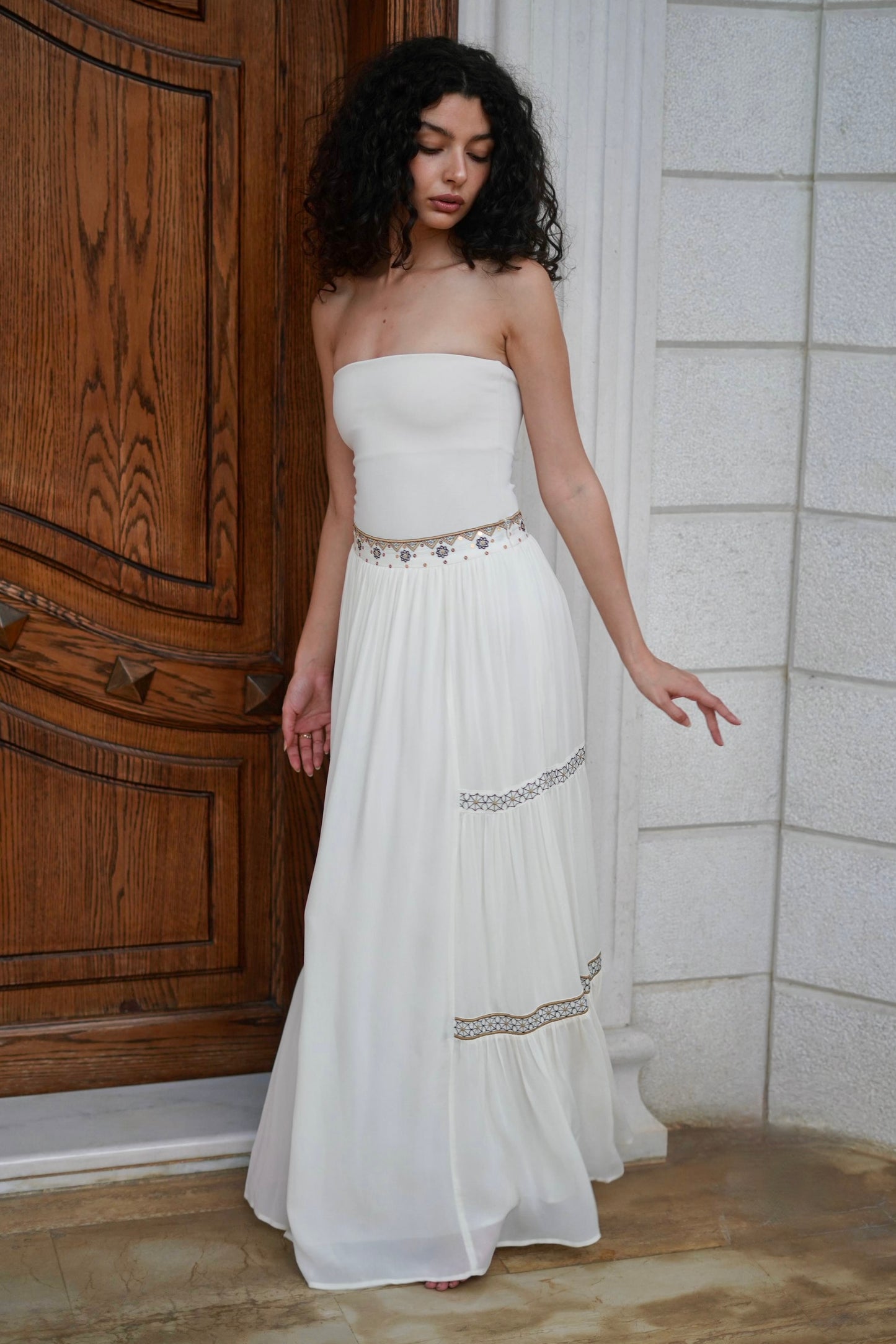 Geometric Embroidered Maxi Skirt