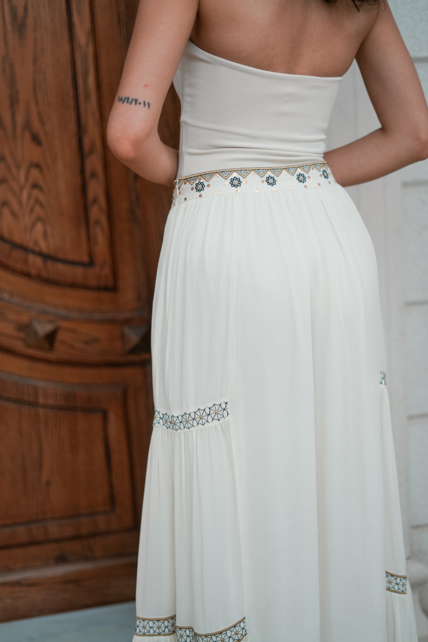 Geometric Embroidered Maxi Skirt