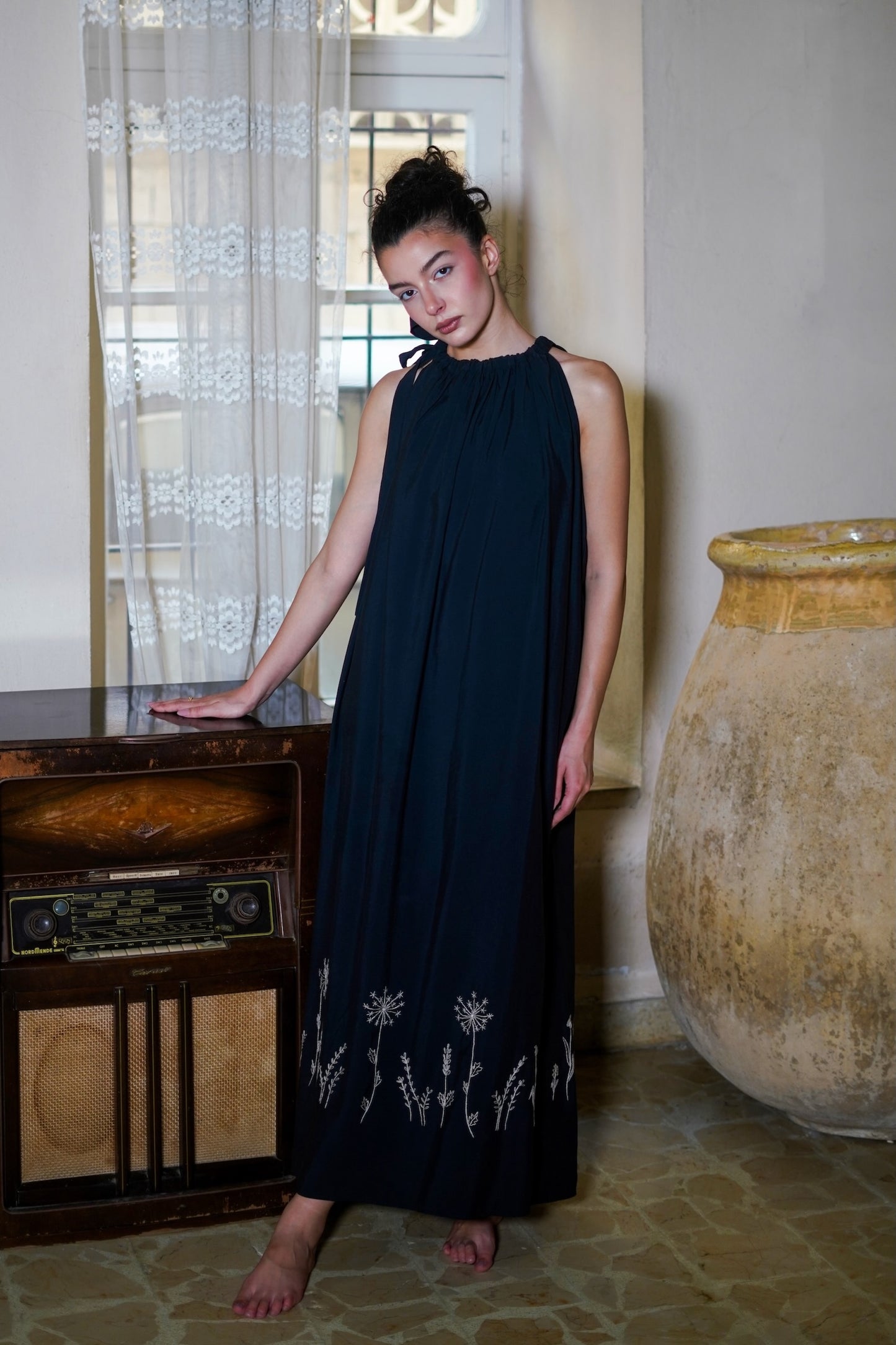 Hand-Embroidered Midnight Fields Dress
