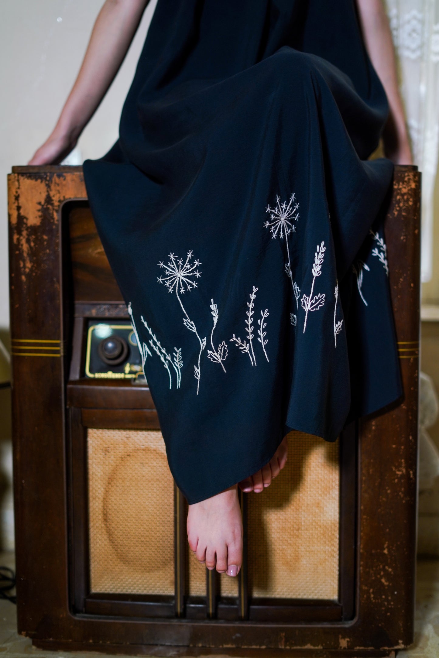 Hand-Embroidered Midnight Fields Dress