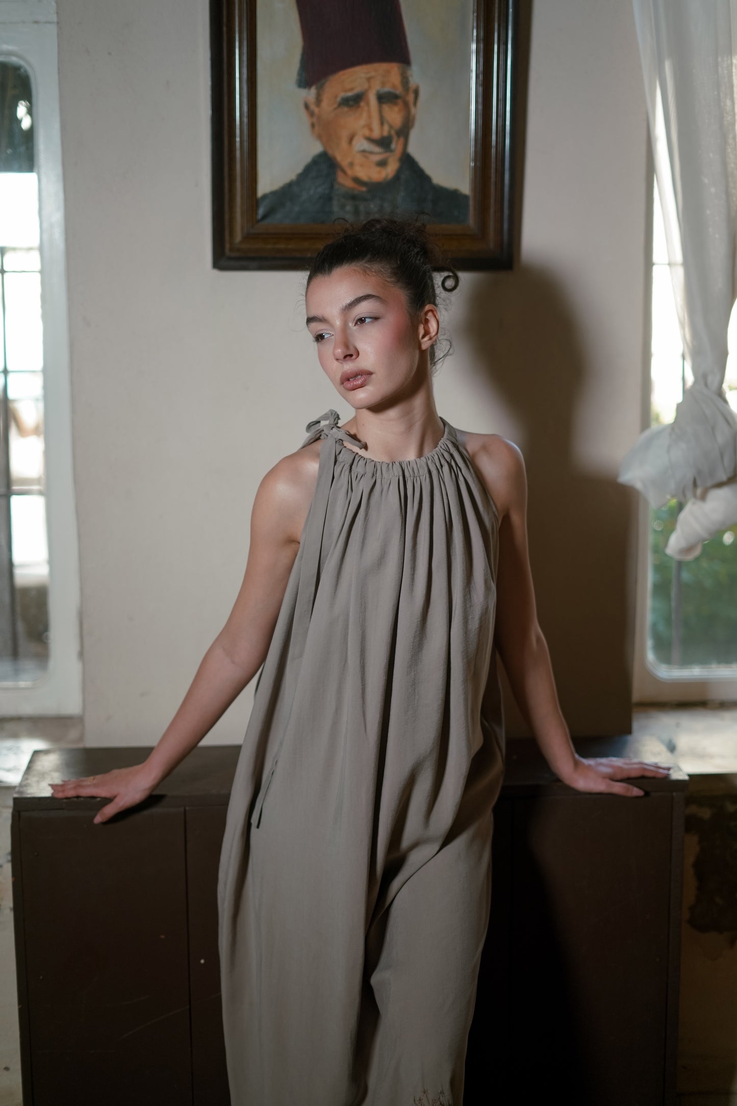 Hand-Embroidered Twilight Taupe Dress