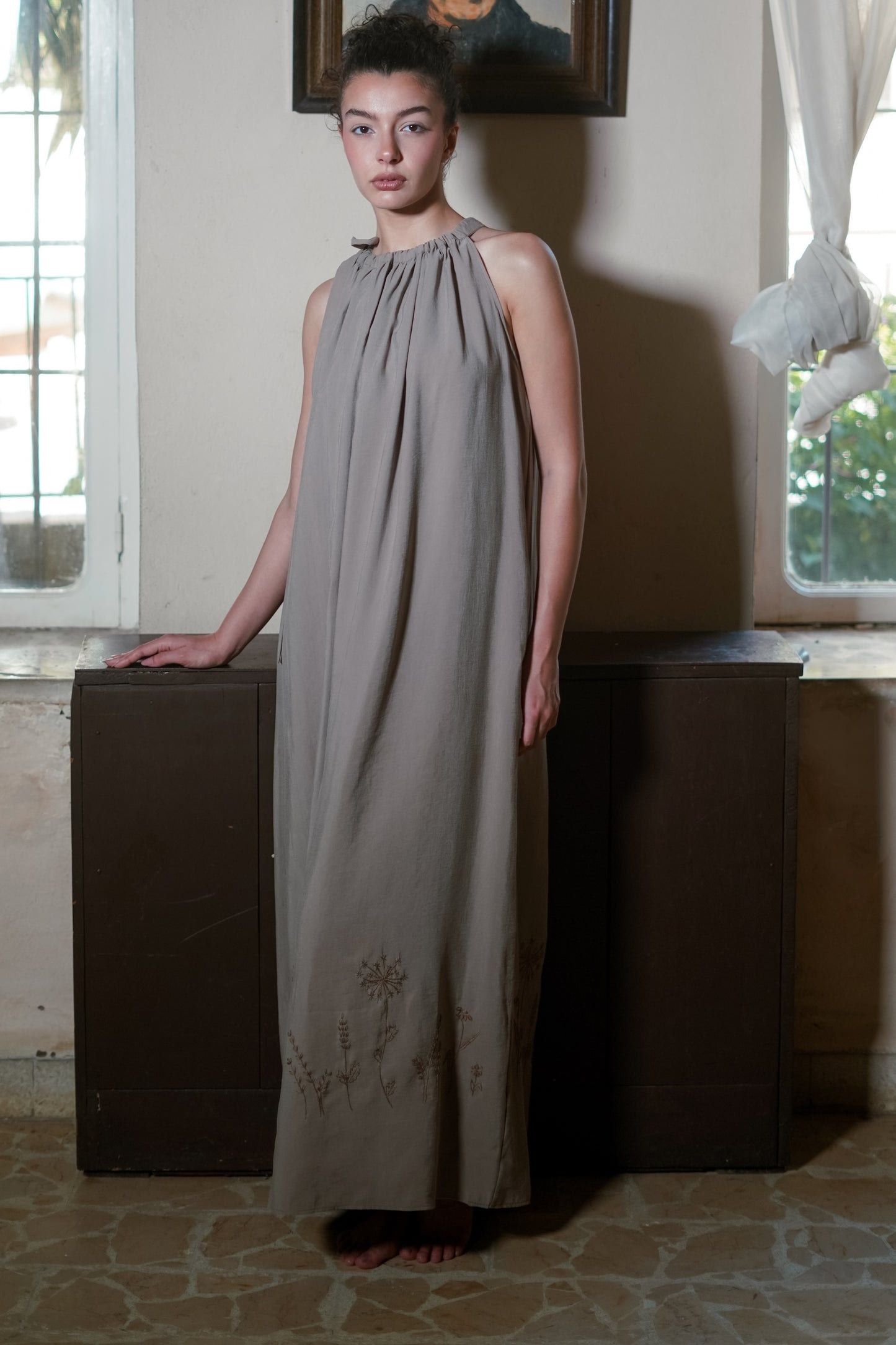 Hand-Embroidered Twilight Taupe Dress