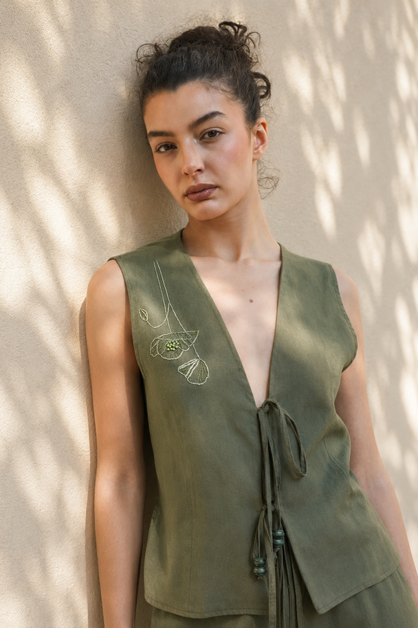 Green Poppy Hand-Embroidered Vest