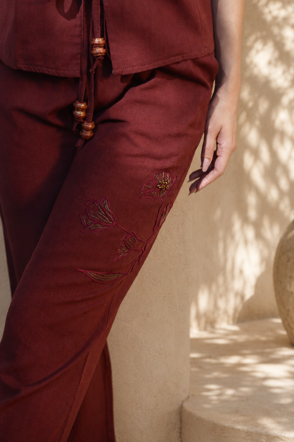 Red Poppy Hand-Embroidered Trousers