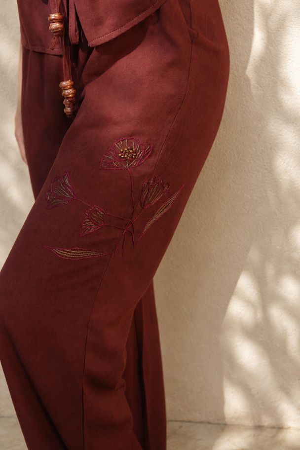 Red Poppy Hand-Embroidered Trousers
