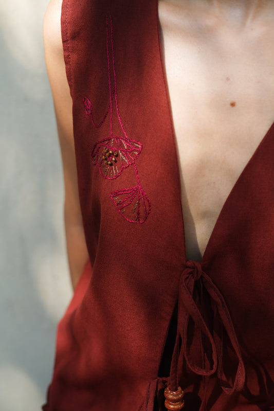 Red Poppy Hand-Embroidered Vest