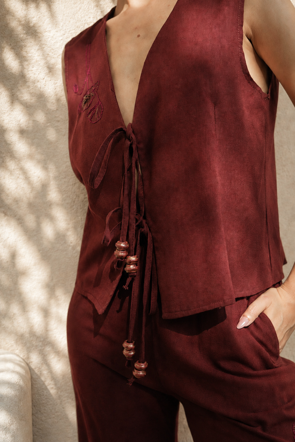 Red Poppy Hand-Embroidered Vest