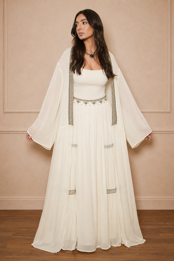 Geometric Embroidered Sheer Kimono