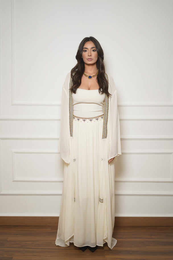 Geometric Embroidered Sheer Kimono