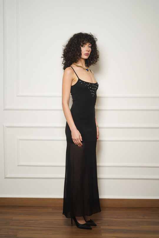 Hand-Beaded Black Natural Stone Dress