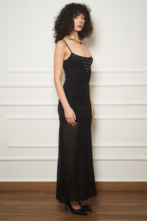 Hand-Beaded Black Natural Stone Dress