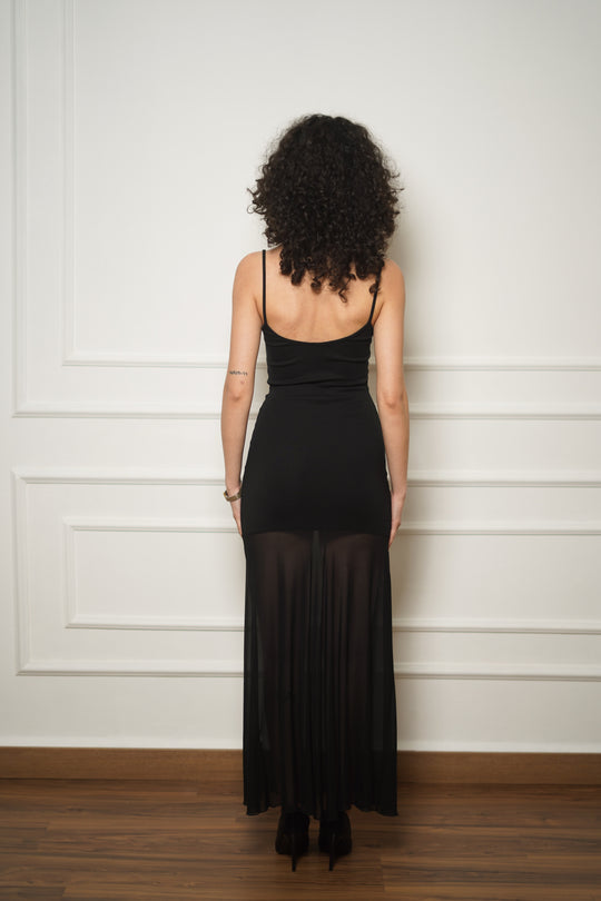 Hand-Beaded Black Natural Stone Dress