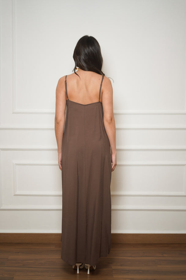 Hand-Beaded Brown Natural Stone Dress
