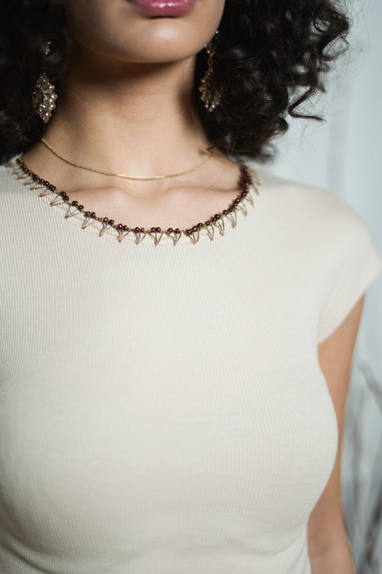 Hand-Embroidered Nude Top