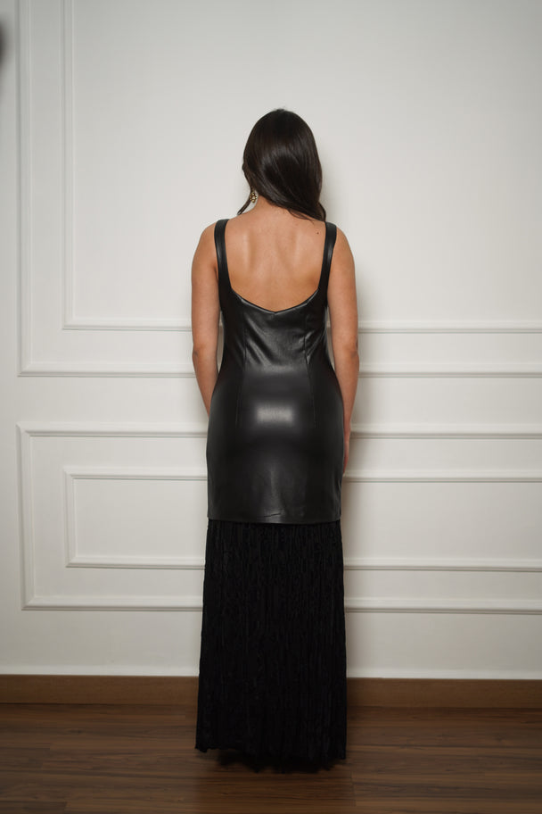 Leather Burnout Maxi Dress